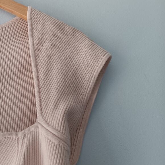 Jonathan Simkhai Abia Cream Ribbed Sweetheart Crop Top L - Picture 4 of 7